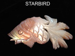 PINK CARVED FISH MOTHER OF PEARL CLAM SEA SHELL HAIR BARRETTE 80’s VINTAGE