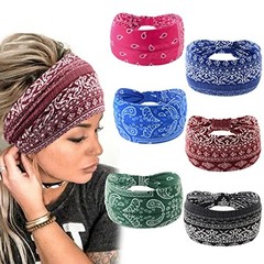 Yeshan Wide Bandana headbands for Women Boho Bandeau No2(paisley 6 pcs)