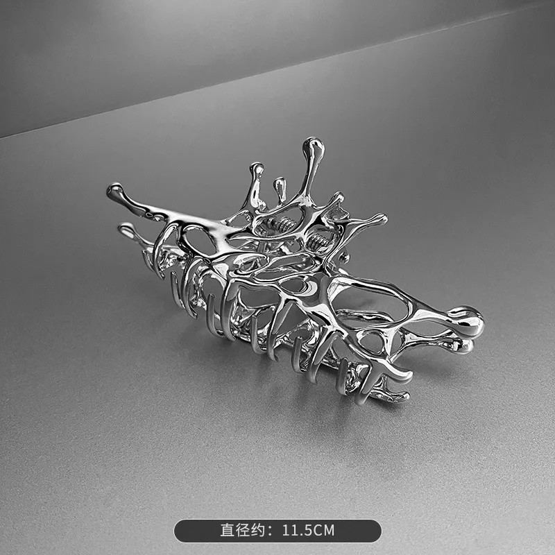 Punk Silver Metal Hair Claw Clip Non Slip Irregular Pattern Hair Claw for Thick