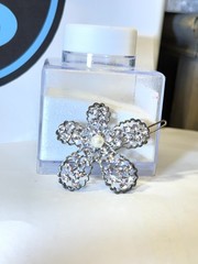 Vintage Large Flower Hairclip Silver Tone Rhinestones Filigree Barrette Bridal