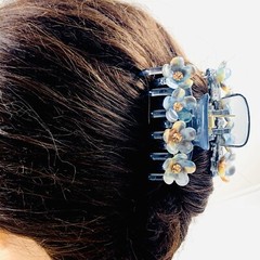 ACRYLIC NACRE FLOWER HAIR CLAW JAW CLIP made with SWAROVSKI CRYSTAL GRAY Brown