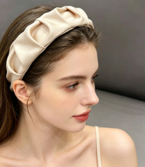 Elegant Ruffle Silky Satin Wide Bim Pleated Headbands for Women (4 pcs)