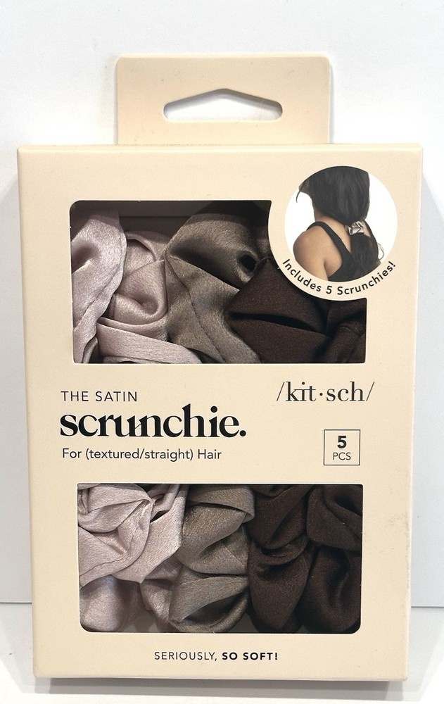 Kitsch The Satin Scrunchie For Textured / Straight Hair 5 Ct Pack Assort Colors