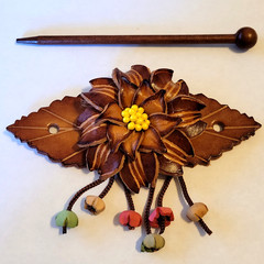 Leather Barrette Hair Clip & Wood Stick Ponytail Holder Flower Boho Pony