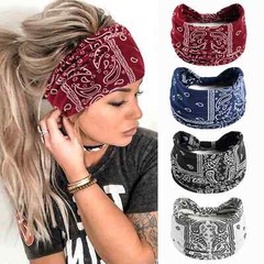 Bohemian Headbands for Women Cashew Flower Head Band Yoga Sports Hairband wide