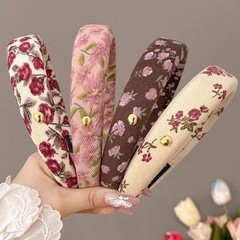 4-Pack Trendy Vintage Floral Headbands for Women, Wide Soft Padded Boho Hair Ban