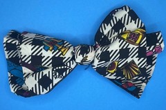 Vintage 1990s Pop Art Beauty Checkered Fabric Bow Hair Barrette