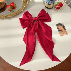 11 Solid Color Satin Ribbon Big Bows Hairpin Spring Clips Hair Accessories