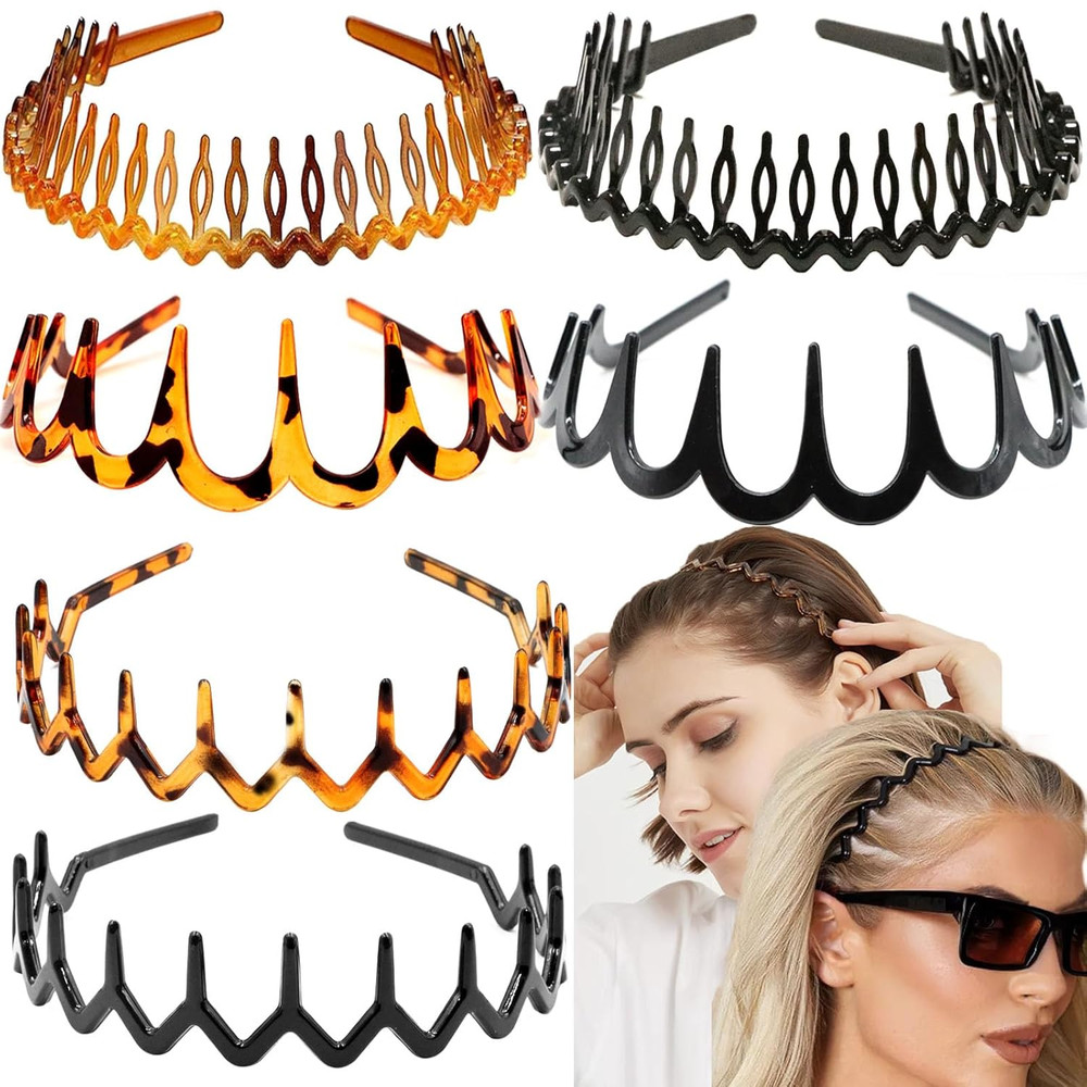 6 PCS Zig Zag Headbands Plastic Wavy Hair Head Band Comb with Teeth Hoop Accesso
