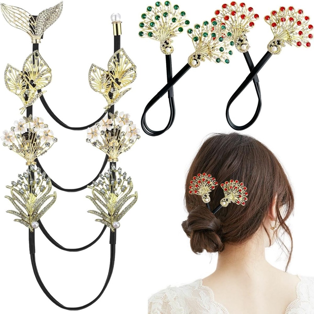6 PCS Rhinestone Hair Bun Makers Fashion Lazy Bun Maker Elegant Hair Curler F…