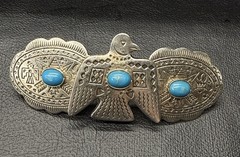 VTG Native American Silver Turquoise Thunderbird Hair Clip Barrette Southwest