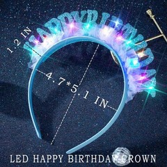 Light Up Headband Happy Crown Glitter Hair for (Blue)