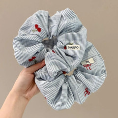 Hair Tie Korean Style NEW 2pcs Blue Striped Cherry Bow Scrunchie Soft