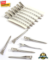 12pcs 9cm Silver Metal 8-Claw Hair Clips for Salon Styling & Hairdressing