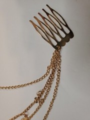 Hair Fashion Double 1″ Wide Comb Layered Gold Tone Chain Flower Charms Fantasy