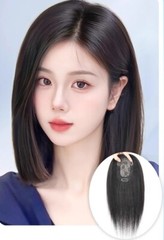 4.7″x3.15″ cap Black/Brown 100% Human Hair Topper for Women Clip in 14″,No Bang