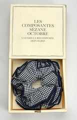 Sezana Navy & White Gingham Hair Scruchie Maxi Chouchou Vichy Bleu Ruffle Rare