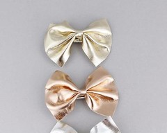 3 faux leather bow barrette metal hair clip 2.5″ wide Silver Rose Gold set of 3