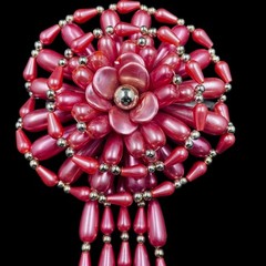 Handmade Beaded Hair Clip Pink Flower Statement Barrette Festival Boho Jewelry