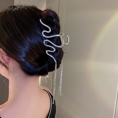 Jumwrit Large Rhinestone Hair Clip – Strong Metal Wave Clip With Long Tassel …