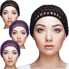 4 Pieces Mesh Crochet Hair Net Rayon Knit Snood Hat Thick Short Women