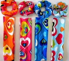 LOT OF 1,6,12,24 SET-“HEART” DESIGN SPANDEX HEADBAND & HAIR SCRUNCHIE SET-ES244A