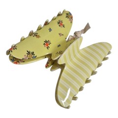 Anthropologie Floral Stripe Motif Hair Claw Set of 2 Butter Yellow One Size New