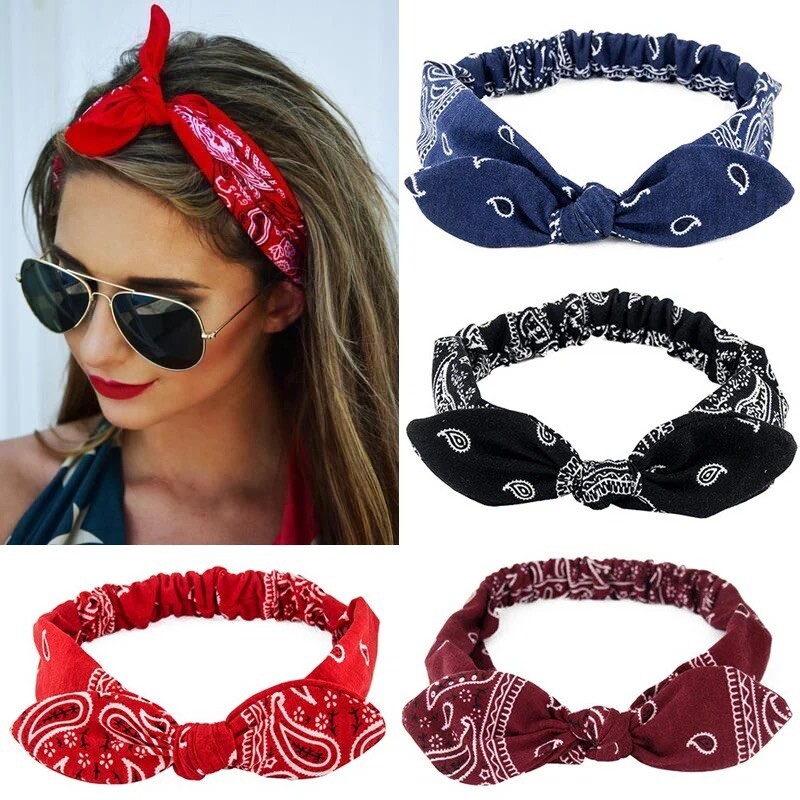 New Women Suede Soft Solid Print Hairband Vintage Boho Cross Knot Elastic