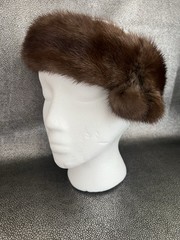 Elegant Dark Brown Mink Headband With Two Decorative Mink Balls