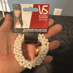Vidal Sassoon White Beaded Elastic Hair Tie, Solid Round Classic, VS13607