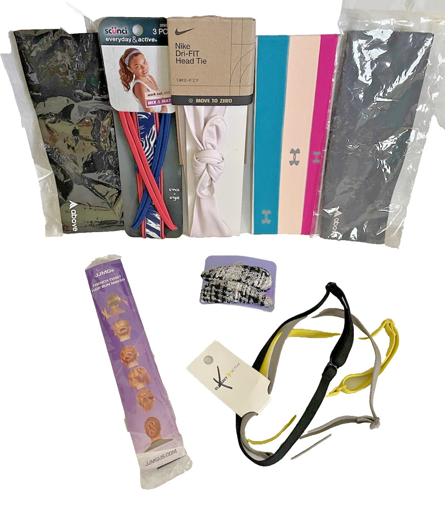 NIP Lot 12 Headbands & 2 Hair Accessories Nike Under Armour Scunci Old Navy +