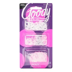 Goody 250PCS Ouchless Clear Polyband Hair Ties, Elastic Bands for All Hair Types