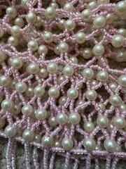 Vintage Pink Beaded Snood Hair Net Faux Pearl Fringe Retro Hair Accessory EUC