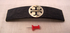 Tory Burch Barrette – faux leather texture with double T logo – 4.25″ long