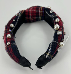 NEW ICING Claires Tarn Plaid Faux Pearl Rhinestone Stud Headband Hair Accessory