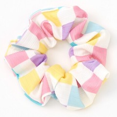 Claire’s Medium Pastel & White Checkered Print Hair Scrunchie Elastic New