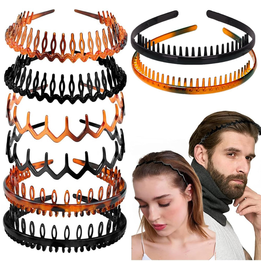 LAPOHI 8 PCS Non Slip Fashion Plastic Headbands with Teeth Skinny Hair Band Comb