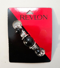 Vintage 1995 REVLON Black Silver Beads Fashion Barrette Hair Clip 3″ NOS