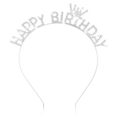 Silver HAPPY BIRTHDAY Headband with Sparkling Rhinestone Birthday Crown Tiara Id