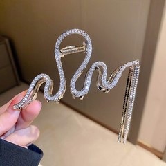 Jumwrit Large Rhinestone Hair Clip – Strong Metal Wave Clip With Long Tassel …
