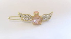 Small gold and pink crystal angel hair pin barrette bridal clip