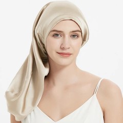 Silk Blend Adjustable Sleep Hair Cap Women Black Elastic Long Hair Wrap