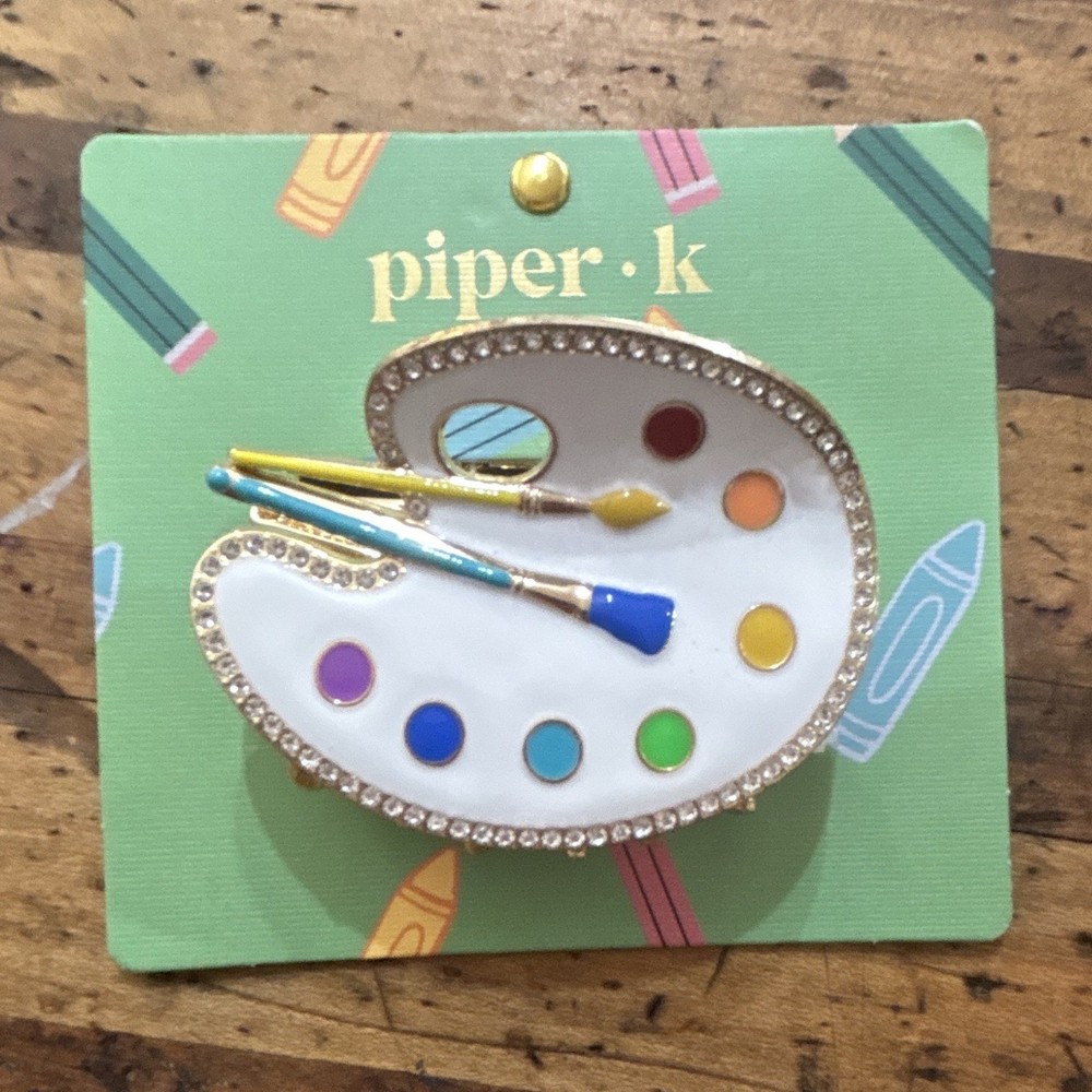 piper.k Paint Palette Rhinestone Oval Hair Clip Metal Gold White Multicolor