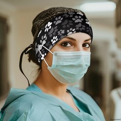Dog Paw Print Nurse Headbands with Buttons for Mask, Cute Headband for Women …