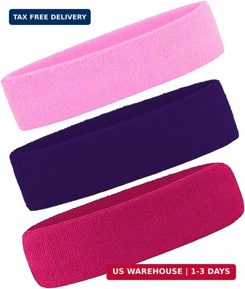 3 Pack Men & Women Sweatband Headband Terry Cloth Moisture Wicking for Sports Te