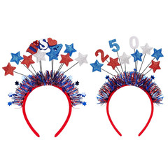 4Th of July Headband, Patriotic USA Hair Accessories Red White Blue Star Tinsel