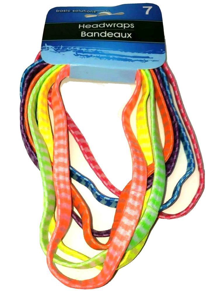 Basic Solutions Headwraps Hair Band Accessories 7-Count Neon Colors Stretchy