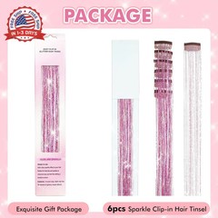 Clip in POROLIR Glitter Fairy Hair Extensions Kit – 6Pcs 20 Inch Shiny Sparkly S