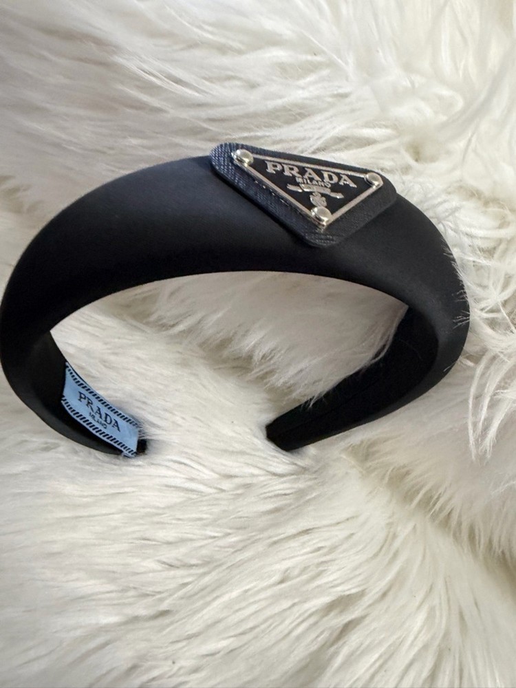 Prada Milano Black Satin Wide Padded Designer Hair Headband