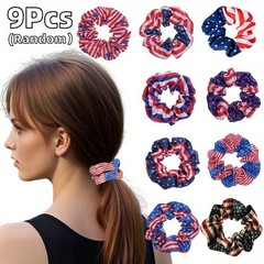 9Pcs Random USA Flag Scrunchies Patriotic Hair Ties for 4th of July Memorial Day